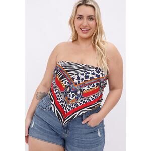 194. Red Multi Animal Print Satin Bandana Tube Top